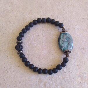 Blue Gray & Black - Sleek Crazy Lace Agate Bracelet - 6.5-7" Wrists - Minimalist